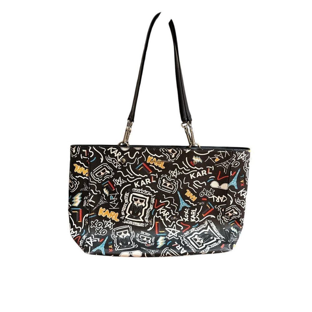 Karl Langerfeld Paris Amour Adele Black All Over Nylon Tote Bag $148 EUC